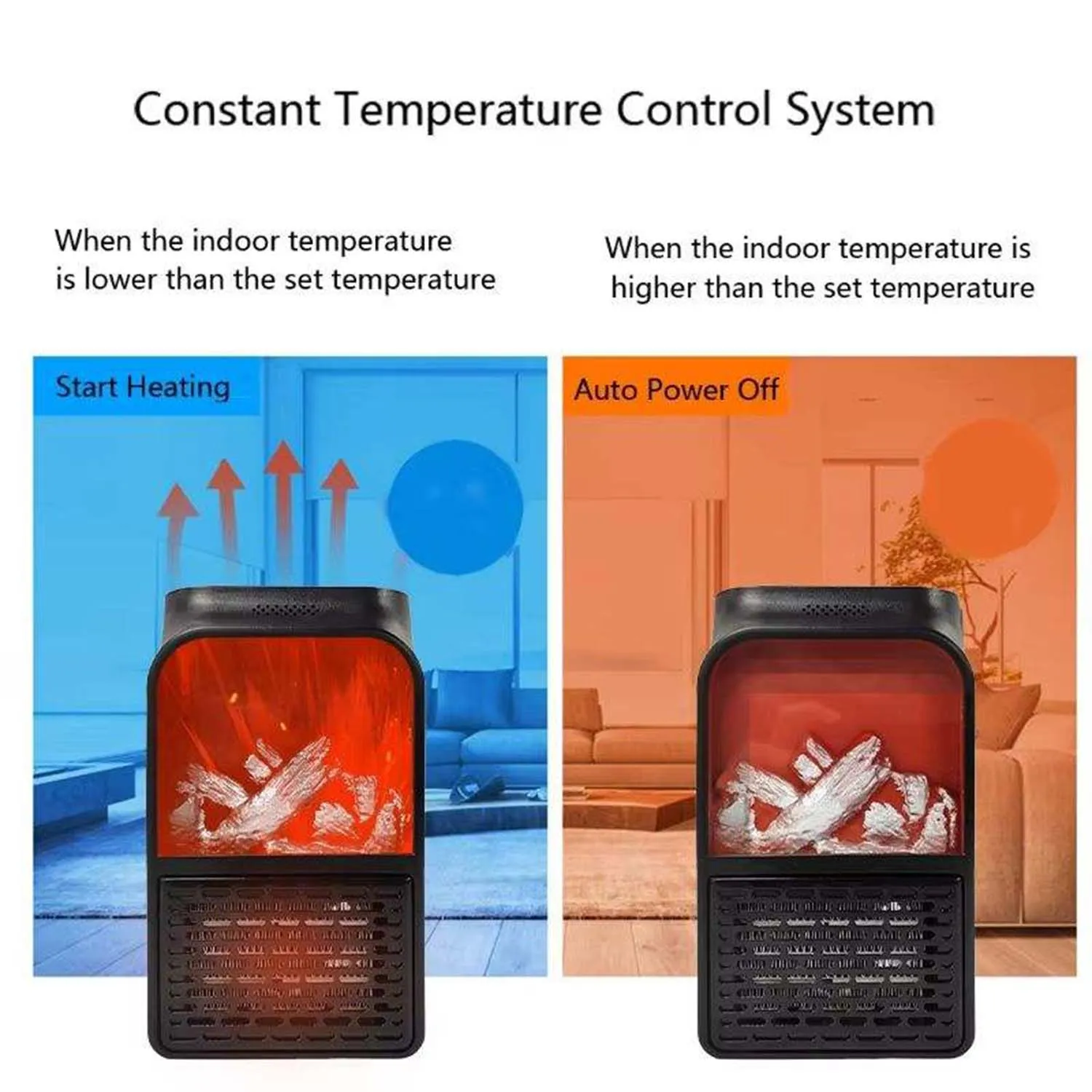 Electric Fireplace Heater – Realistic LED Flame | - Detailed Feature View 3