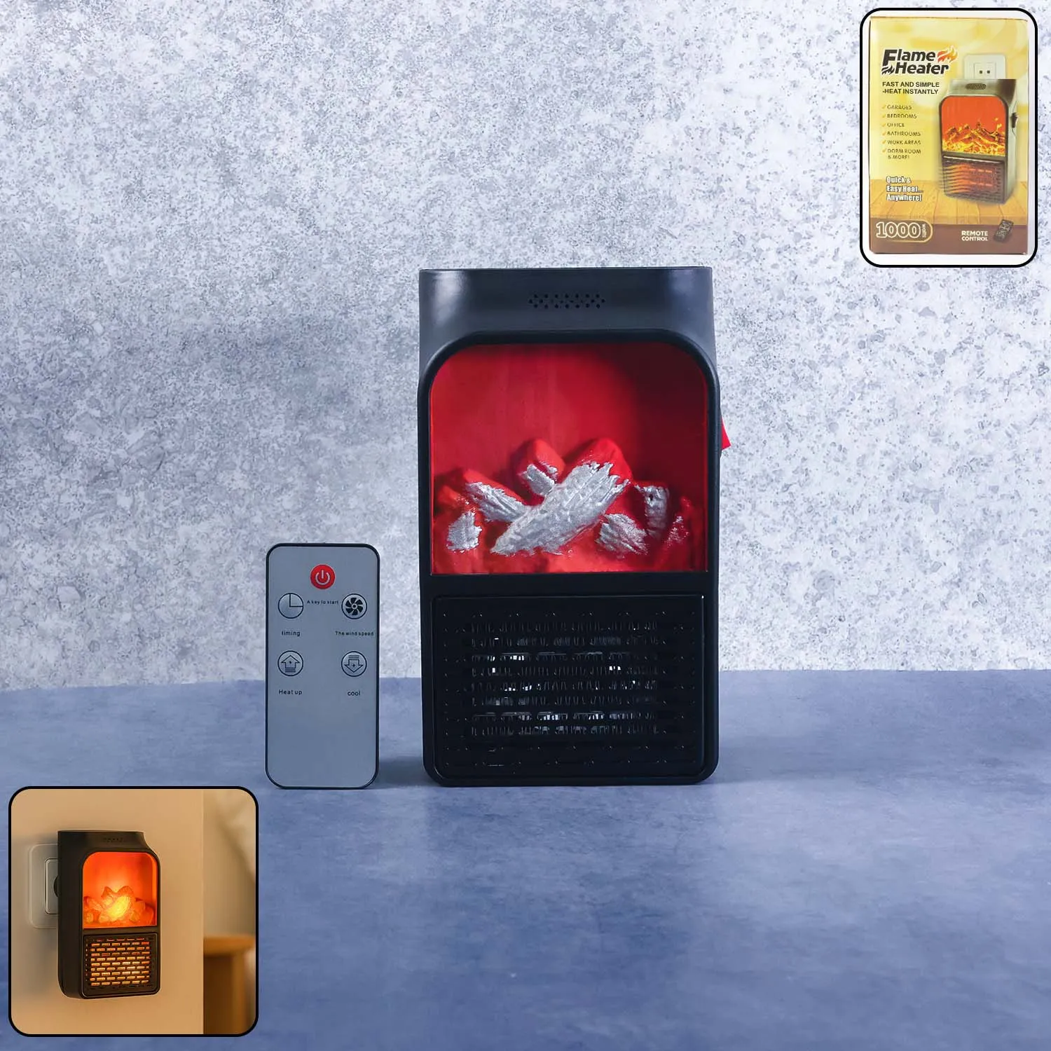 Premium Electric Fireplace Heater – Realistic LED Flame | - Buy Online at Alikart