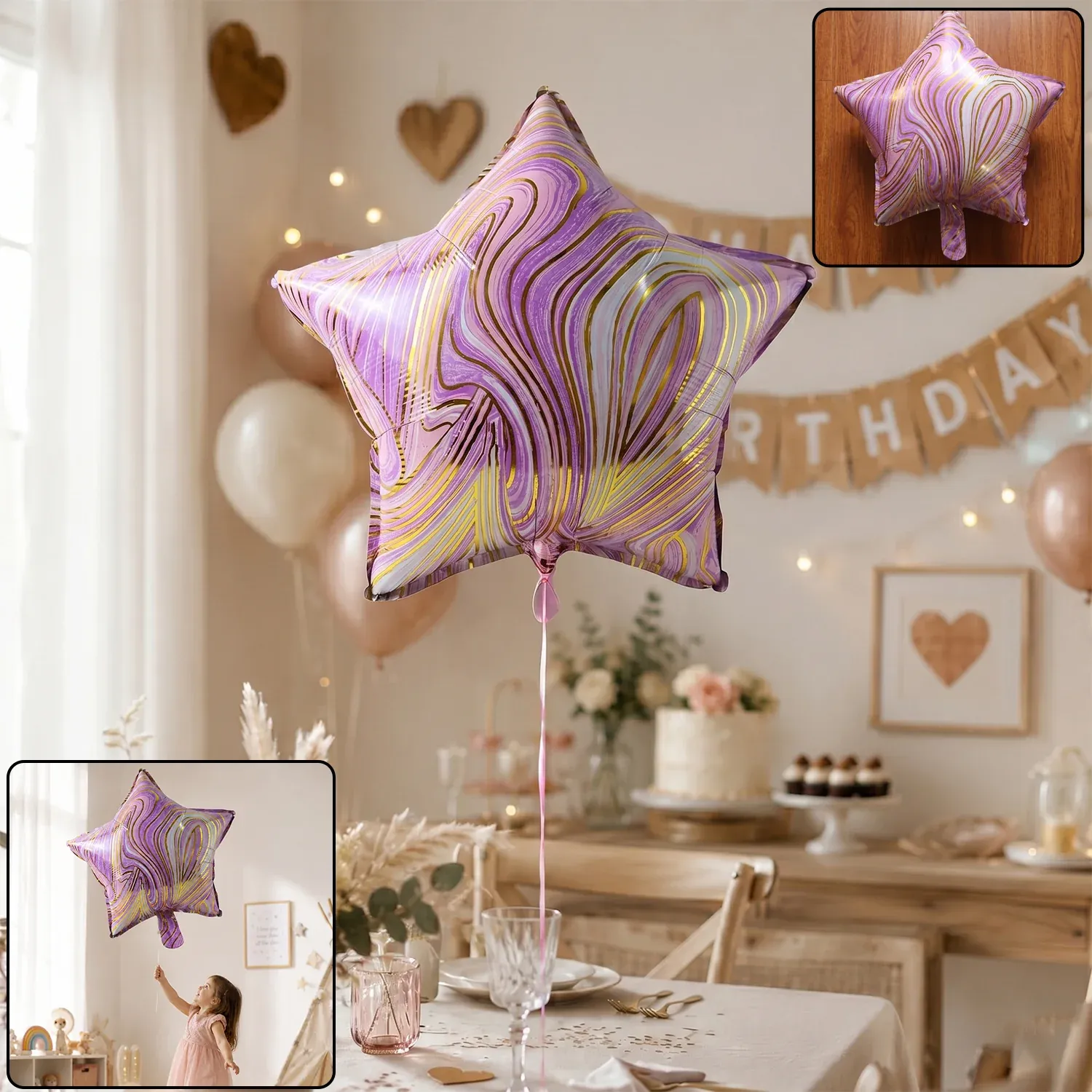 Premium Star Marble Foil Balloon – Bright Party Decor for Celebrations - Buy Online at Alikart