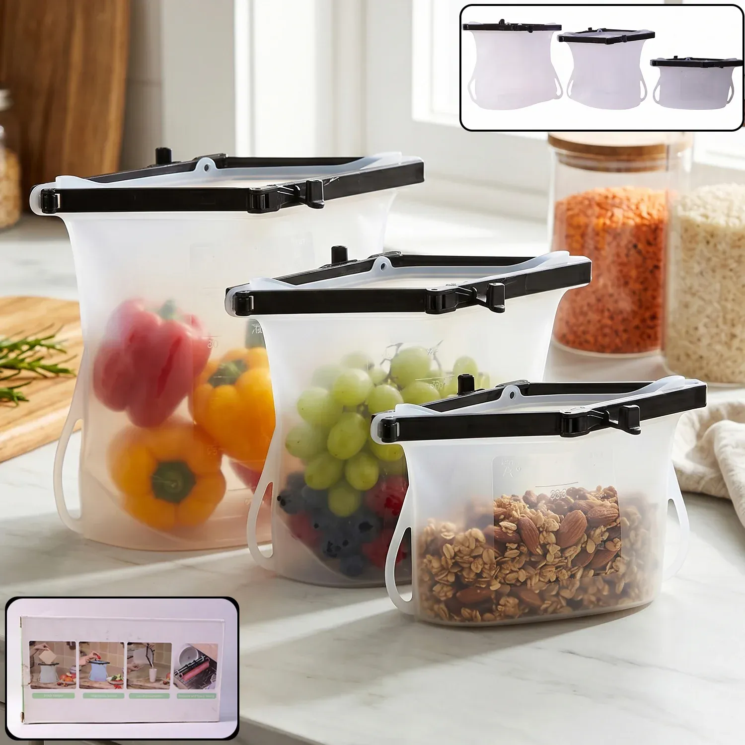 Premium Reusable Silicone Food Bags – Set of 3 Leakproof Keepers | Tidy Table - Buy Online at Alikart