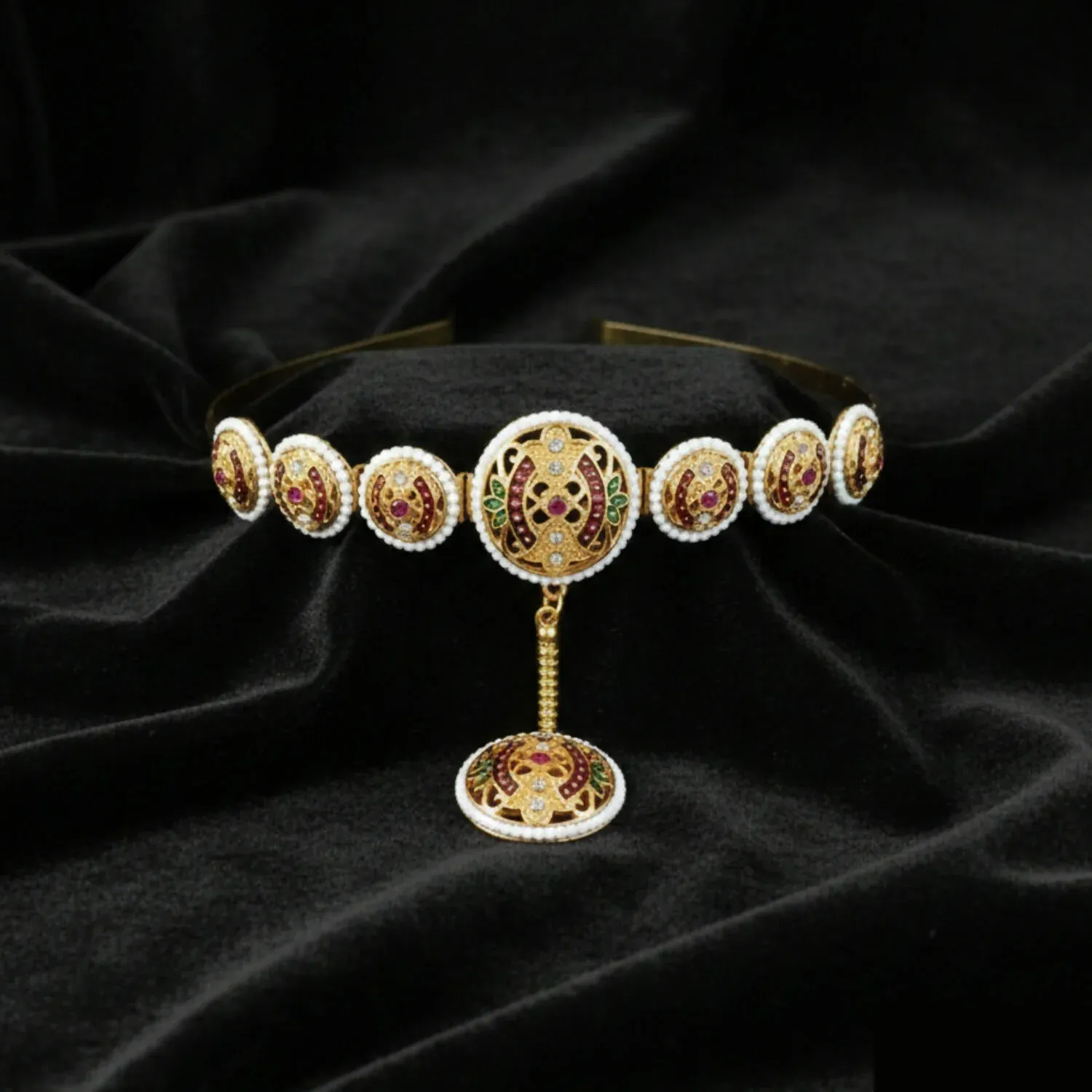 Sheshphool Matha Patti – Gold-Plated Antique Bridal Headpiece - Detailed Feature View 1