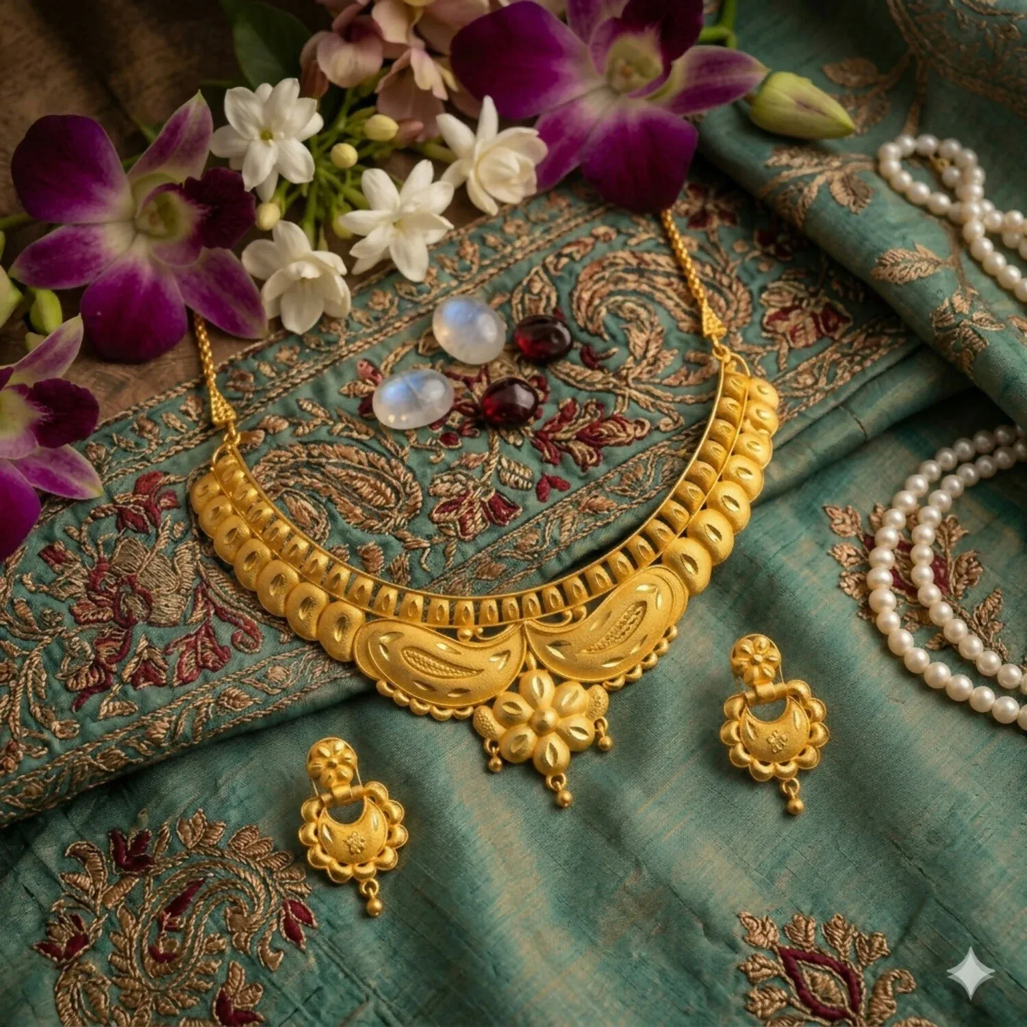 Premium Gold Plated Party Wear Necklace Set with Matching Earrings - Buy Online at Alikart