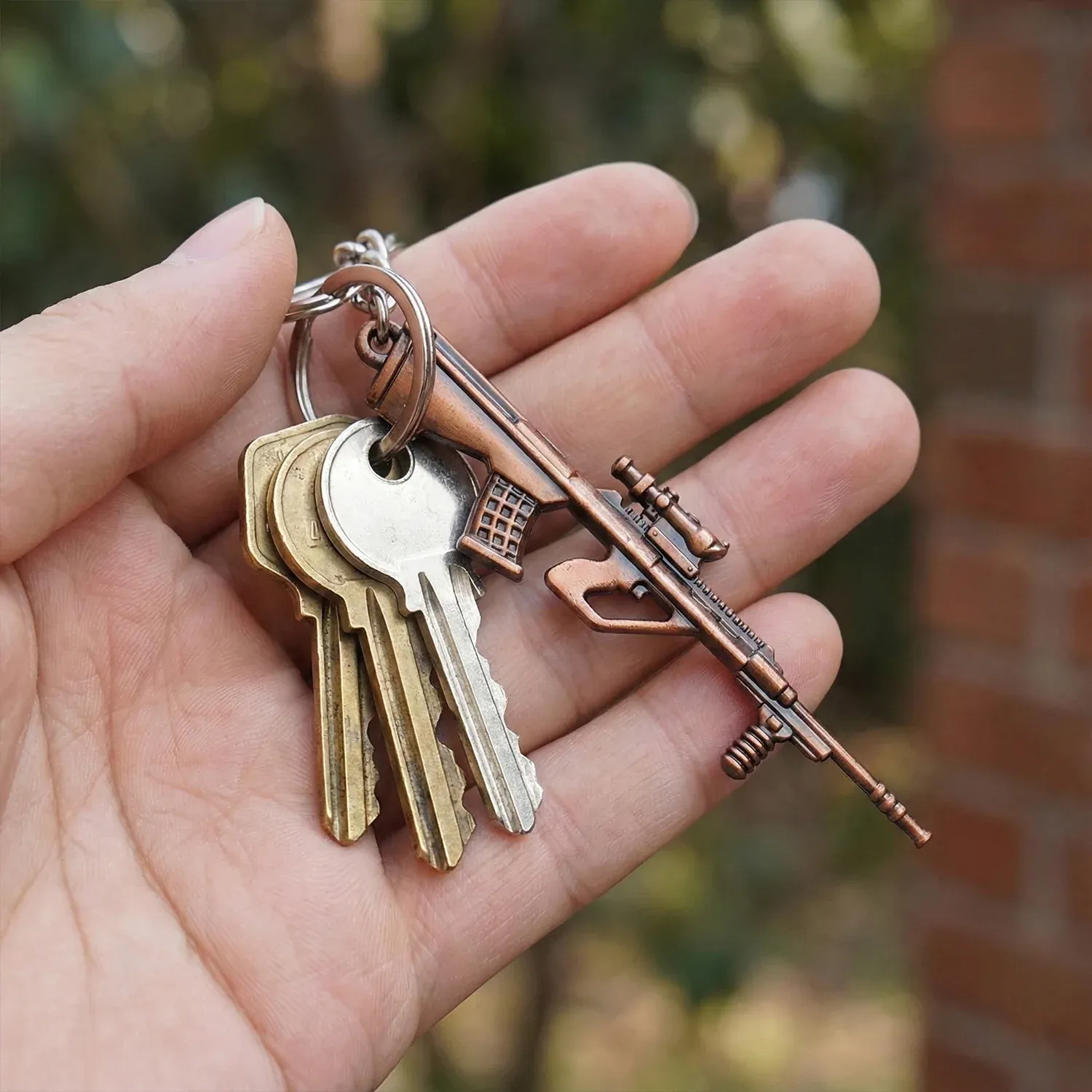Gun Shape Keychain – Durable Metal Alloy with Antique Finish - Detailed Feature View 7