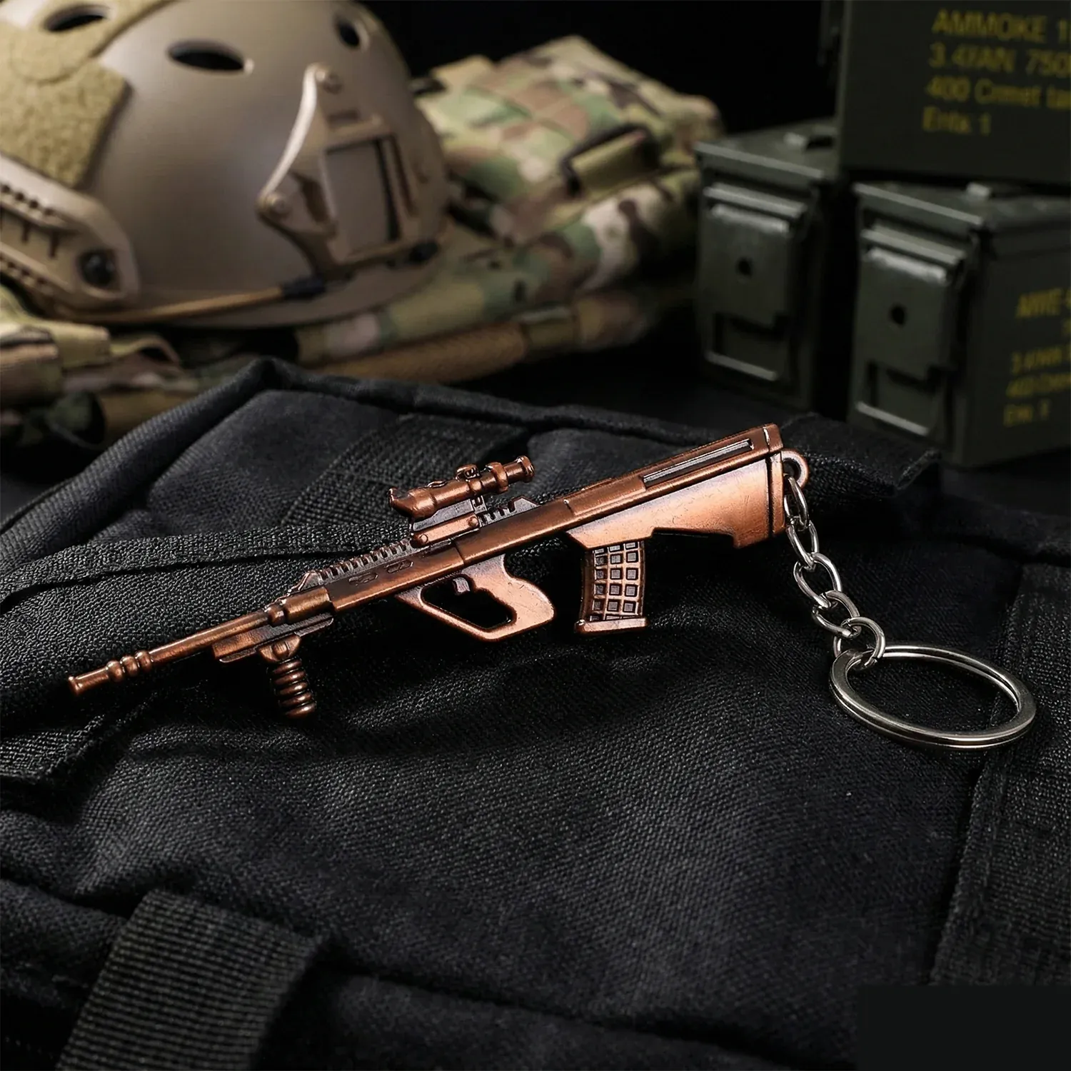 Gun Shape Keychain – Durable Metal Alloy with Antique Finish - Detailed Feature View 2
