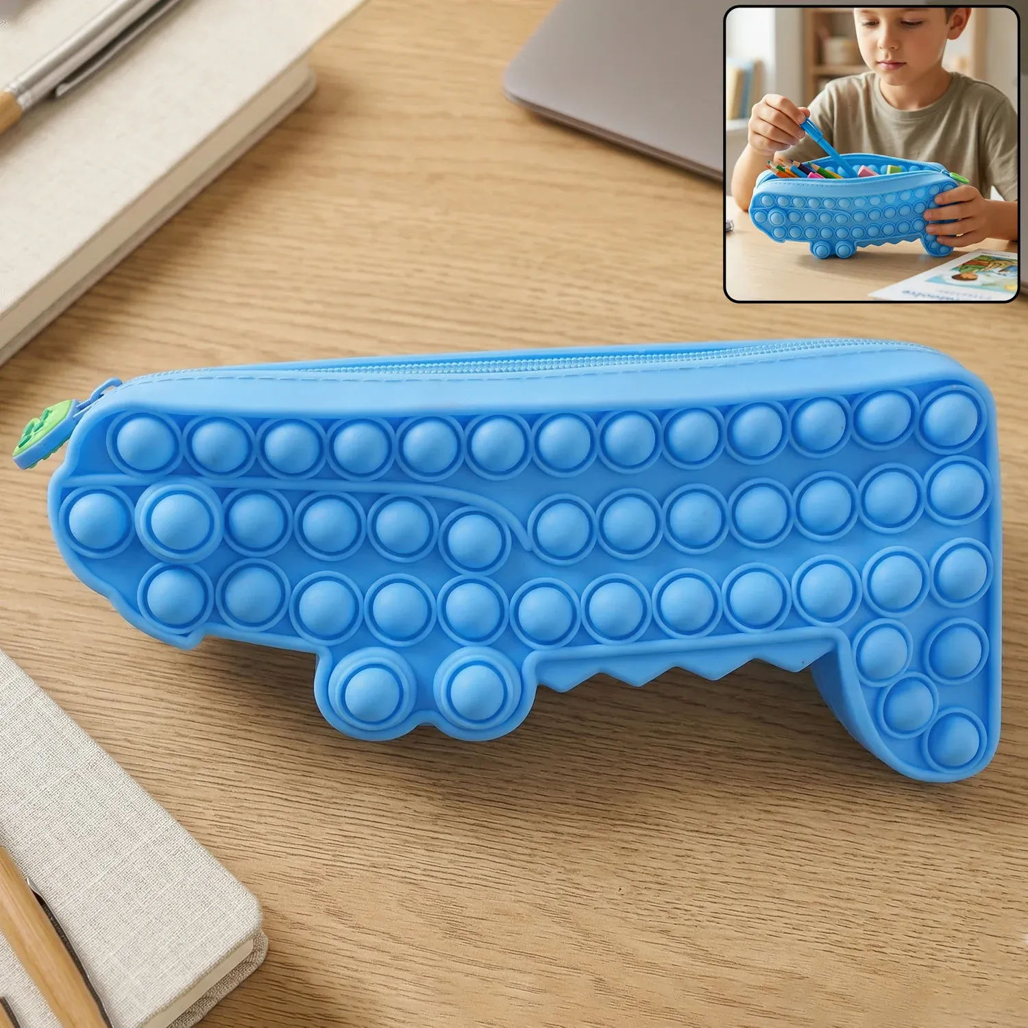 Premium Pop It Crocodile Pencil Pouch – Stress-Relief Silicone & Spacious Design - Buy Online at Alikart