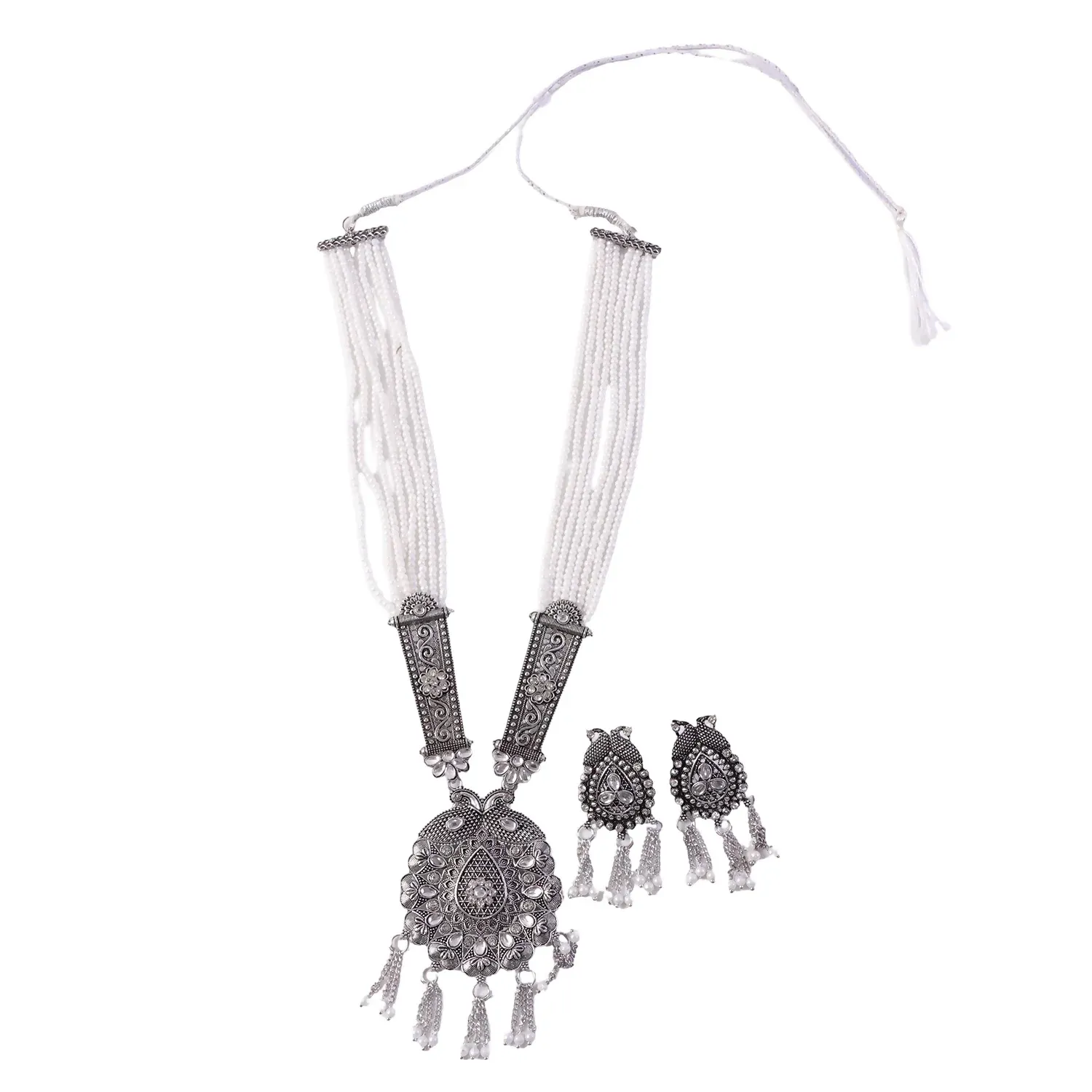 Traditional Pearl Necklace Set – Elegant Cotton & Designer Touch - Detailed Feature View 4