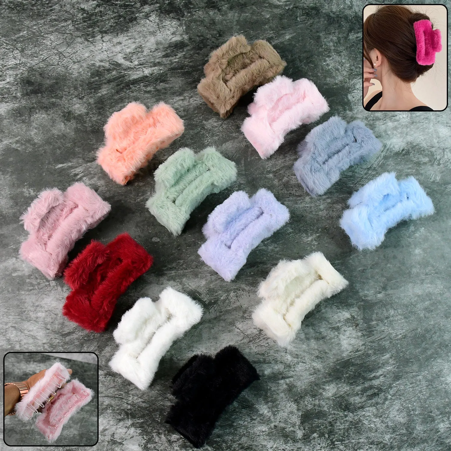 Premium Faux Fur Hair Claw Clips – Soft, Big & Fluffy 12 Pc Set - Buy Online at Alikart