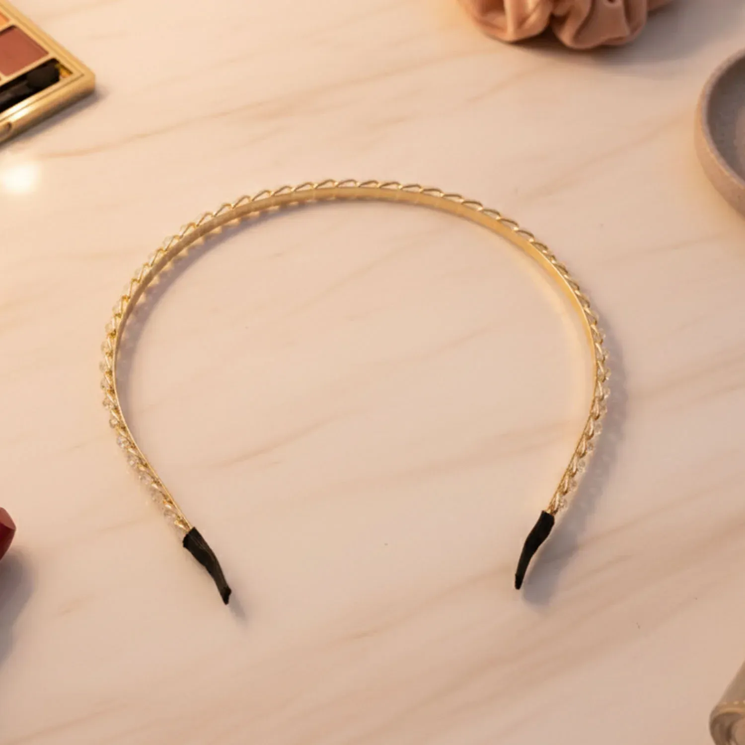 Crystal Studded Metal Hair Band – Elegant Party Accessory - Detailed Feature View 4