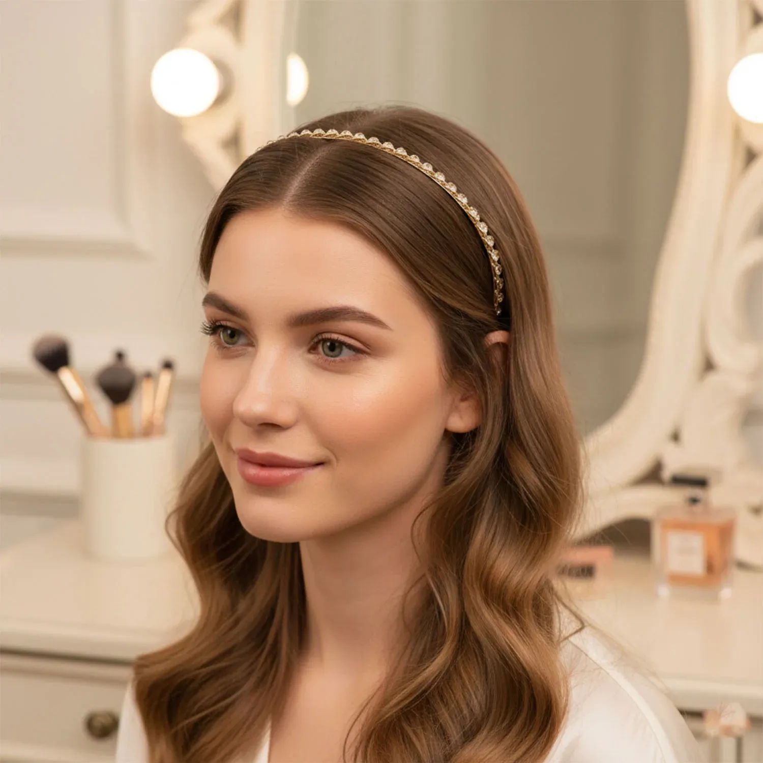 Crystal Studded Metal Hair Band – Elegant Party Accessory - Detailed Feature View 2