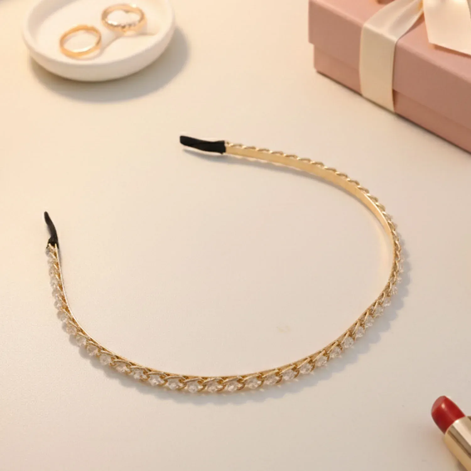Crystal Studded Metal Hair Band – Elegant Party Accessory - Detailed Feature View 6