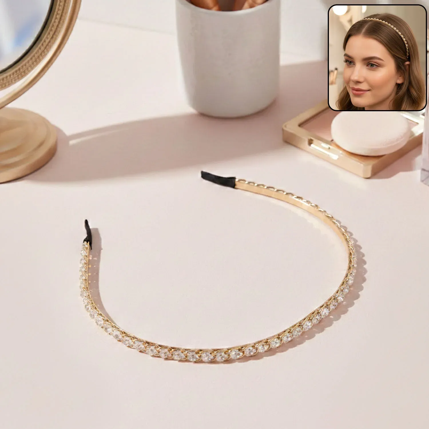 Premium Crystal Studded Metal Hair Band – Elegant Party Accessory - Buy Online at Alikart