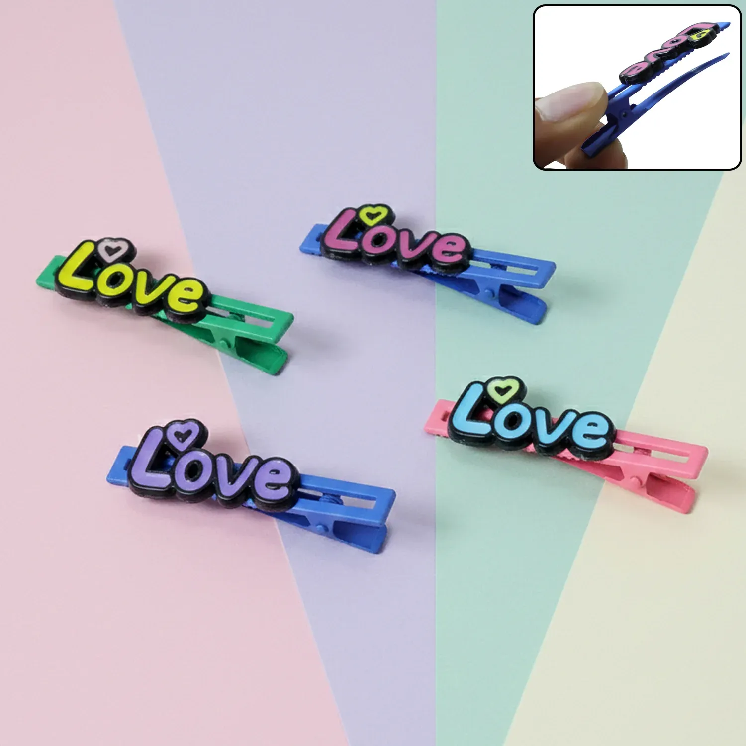 Decorative Hair Clip Set – Stylish Text Design, Pack of 4 - Detailed Feature View 6