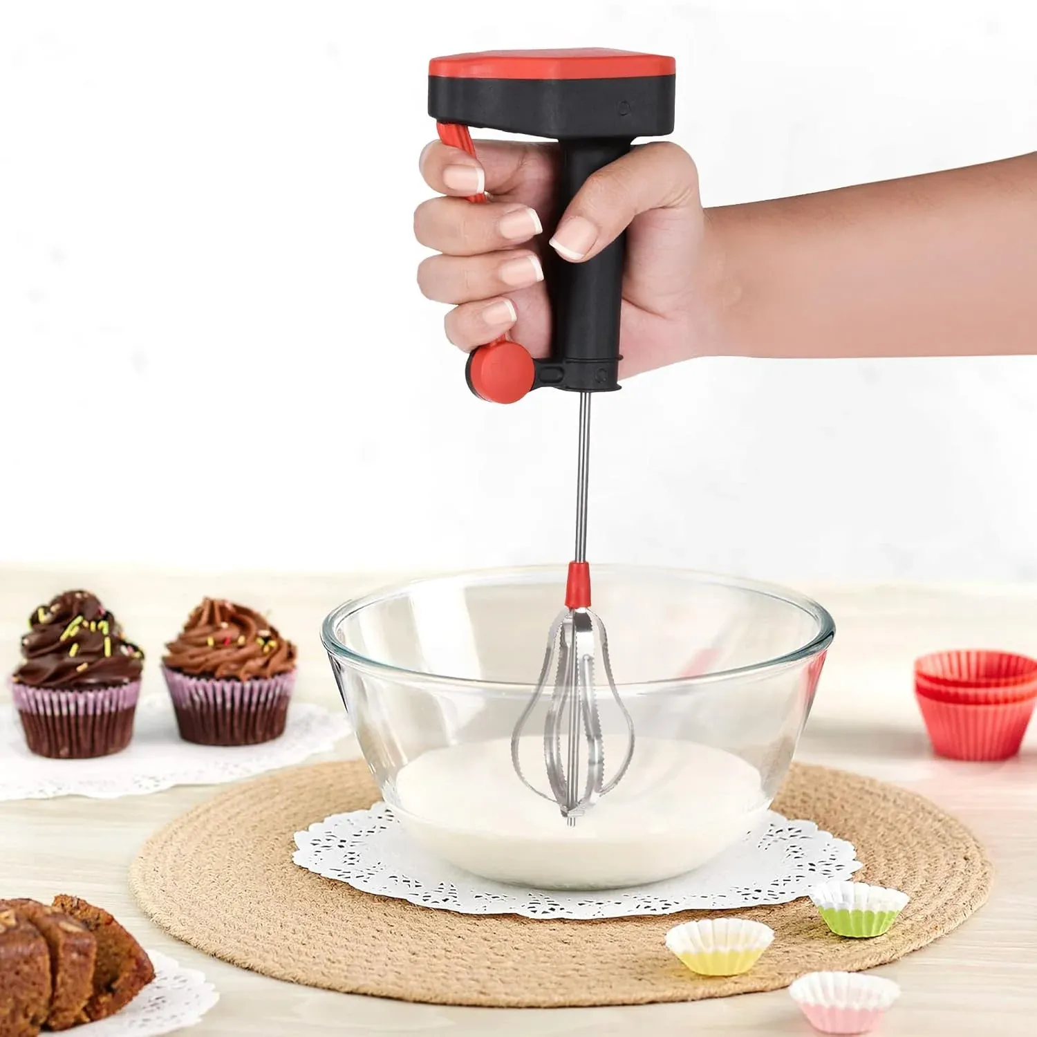 Premium Heavy Gear Power Free Hand Blender | Manual Non-Electric Mixer, Egg Beater & Milkshake Maker for Kitchen (Random Color-Pack of 1) - Buy Online at Alikart