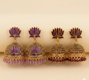 Lotus Meenakari Jhumka Earrings Combo Pack Set of 2 Pairs for Women Plum Maroon