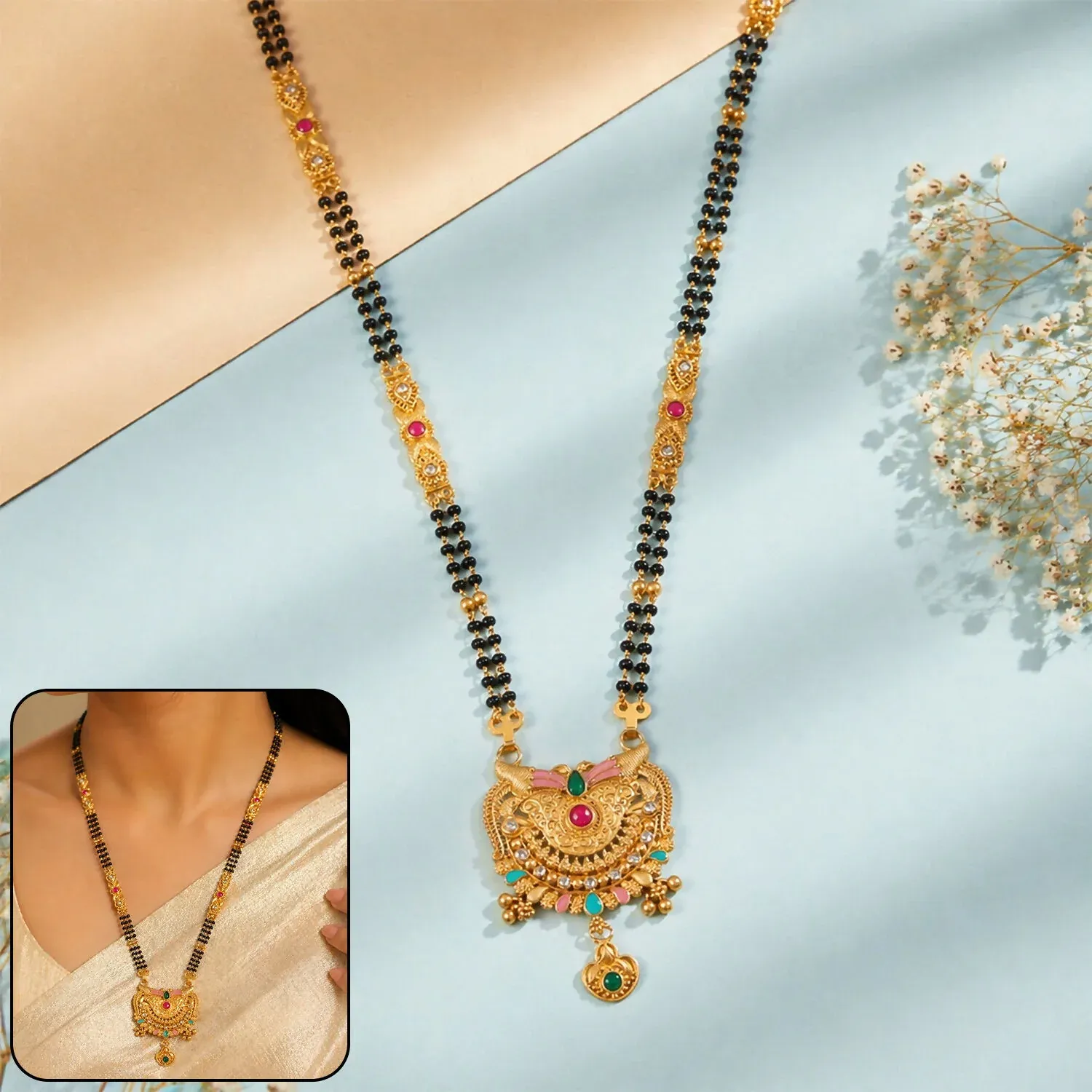 Mangalsutra with Heart Locket – Elegant Double Strand Design - Detailed Feature View 1