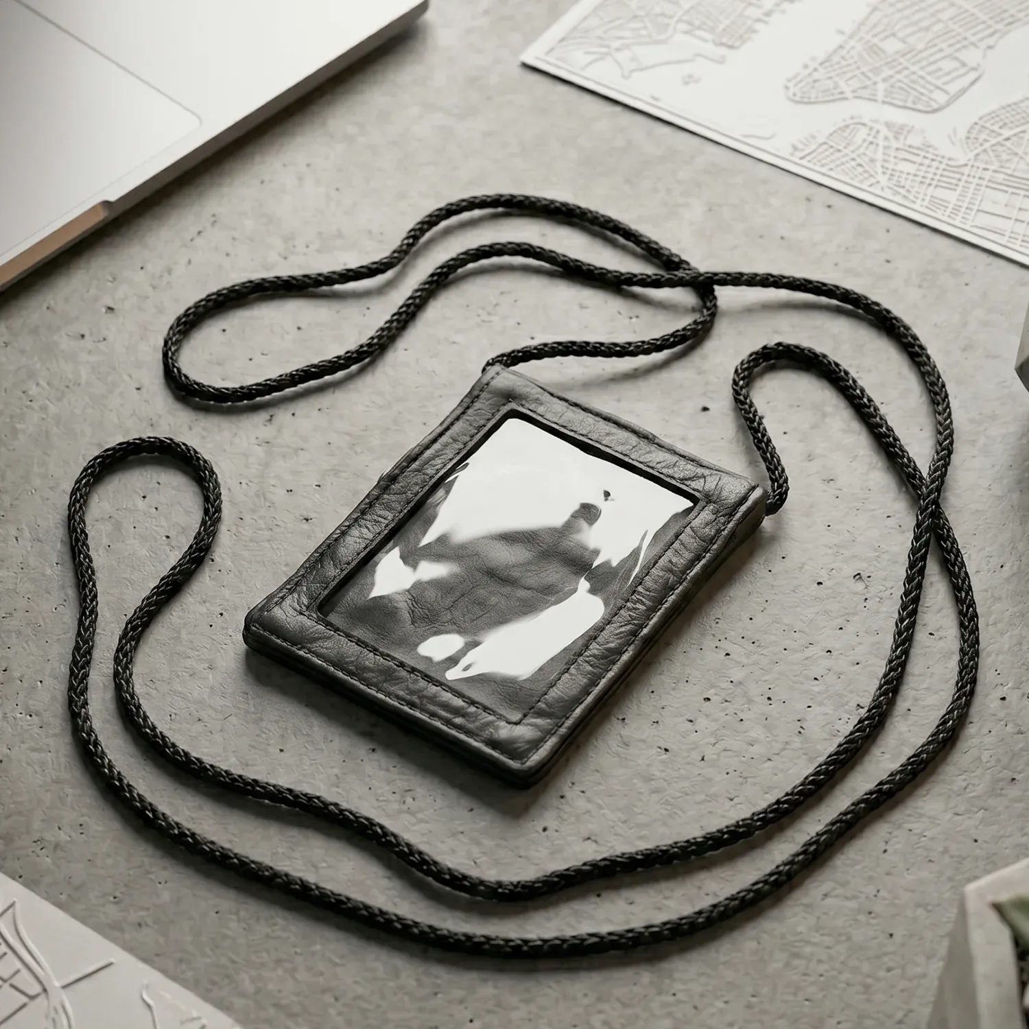 Leather Neck Wallet – Convenient ID & Card Holder with Lanyard - Detailed Feature View 2