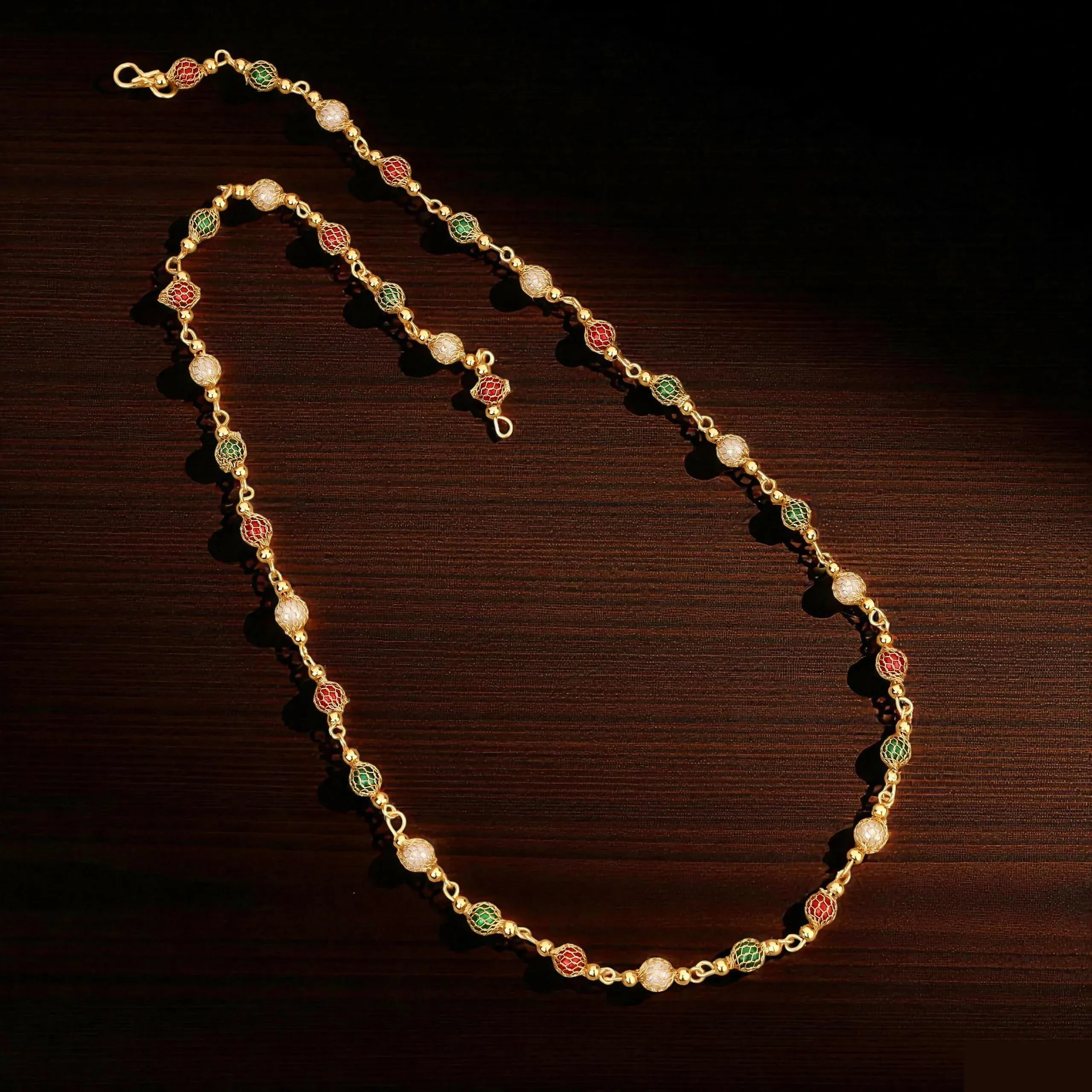Gold-Toned Pave AD Tassel Mala – Elegant Choker Necklace - Detailed Feature View 3