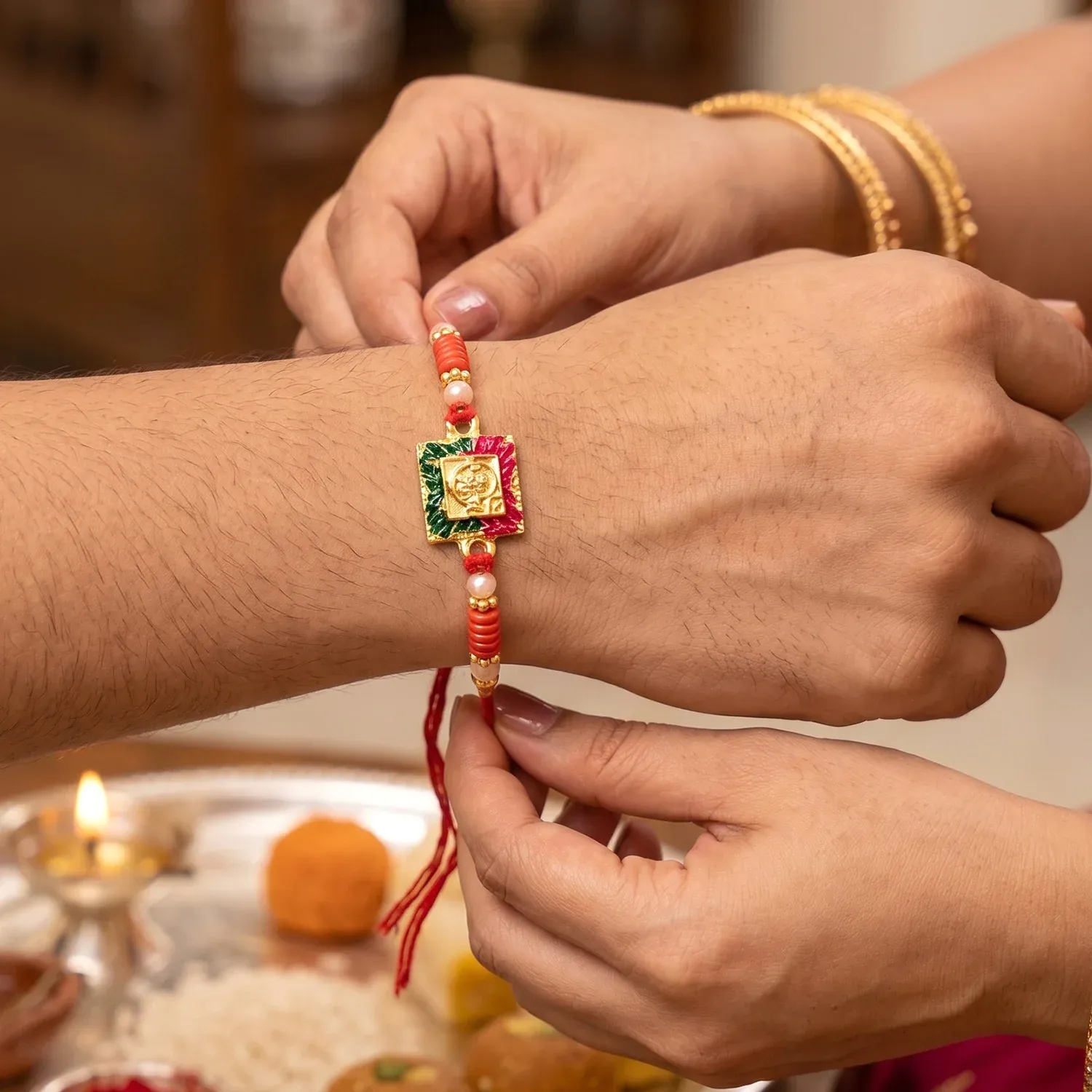 Ganesha Rakhi, Elegant Designer Thread for Raksha Bandhan - Detailed Feature View 2
