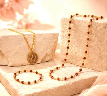Gold-Tone Divine Pendant with Rudraksha Necklace & Bracelet Set