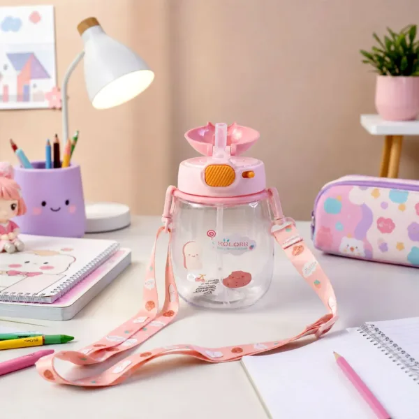 KOLORR Kids Bunny Sipper Water Bottle with Straw & Carry Strap (600ML)