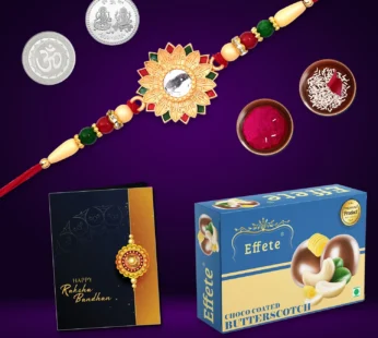 Rakhi Gift Pack – Complete Celebration Combo Set with Silver Coins & Sweets – Raksha