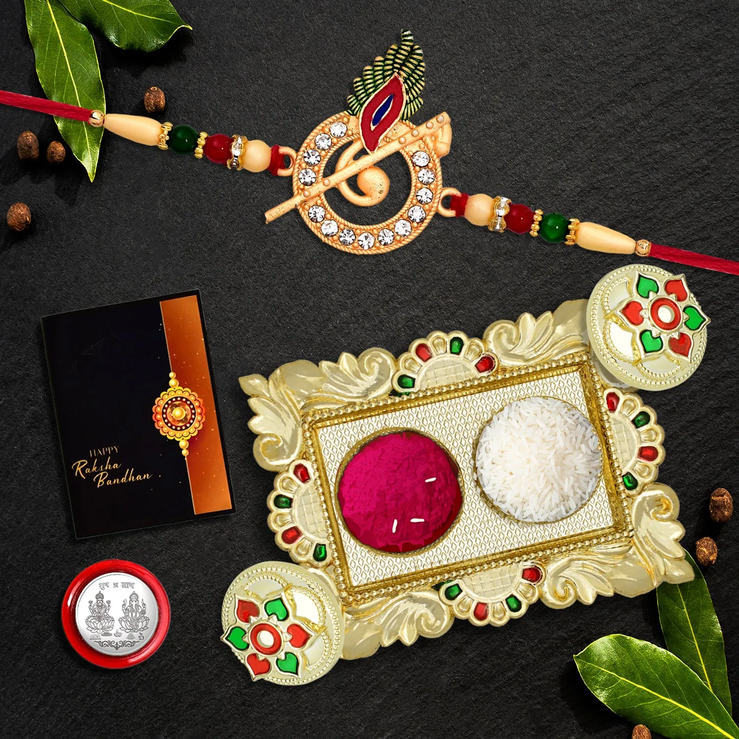 Premium Krishna Flute Rakhi – Decorative Pooja Thali Gift Set - Buy Online at Alikart