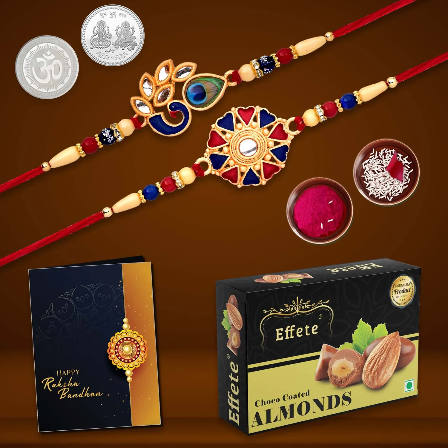Premium Rakhi Gift Pack with Sweet Surprise – 2 Premium Rakhis & Chocolates - Buy Online at Alikart