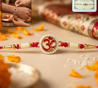 OM Symbol Pearl Frame Rakhi – Elegant Traditional Design for Raksha Bandhan