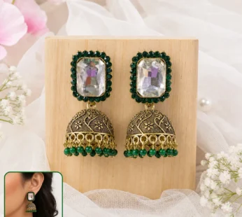 Green Stone Jhumka Earrings – Traditional Festival Jewelry