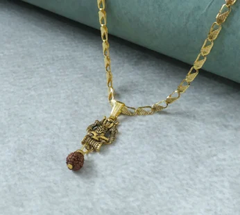 Trishul Shivling Pendant Necklace – Gold Plated with Rudraksha Drop