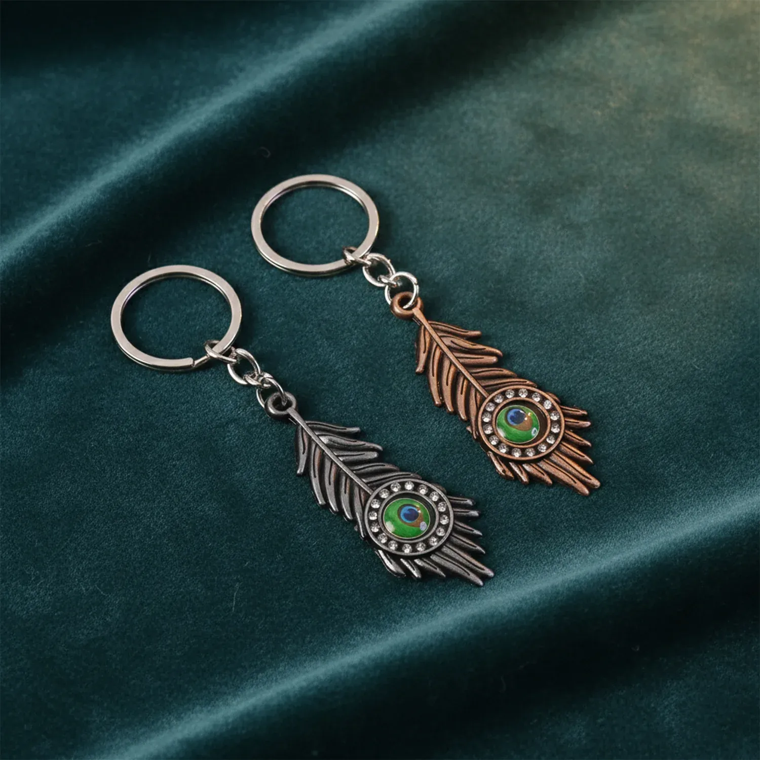 Premium Mor Pankh Peacock Feather Keychain – Elegant Crystal Accent - Buy Online at Alikart