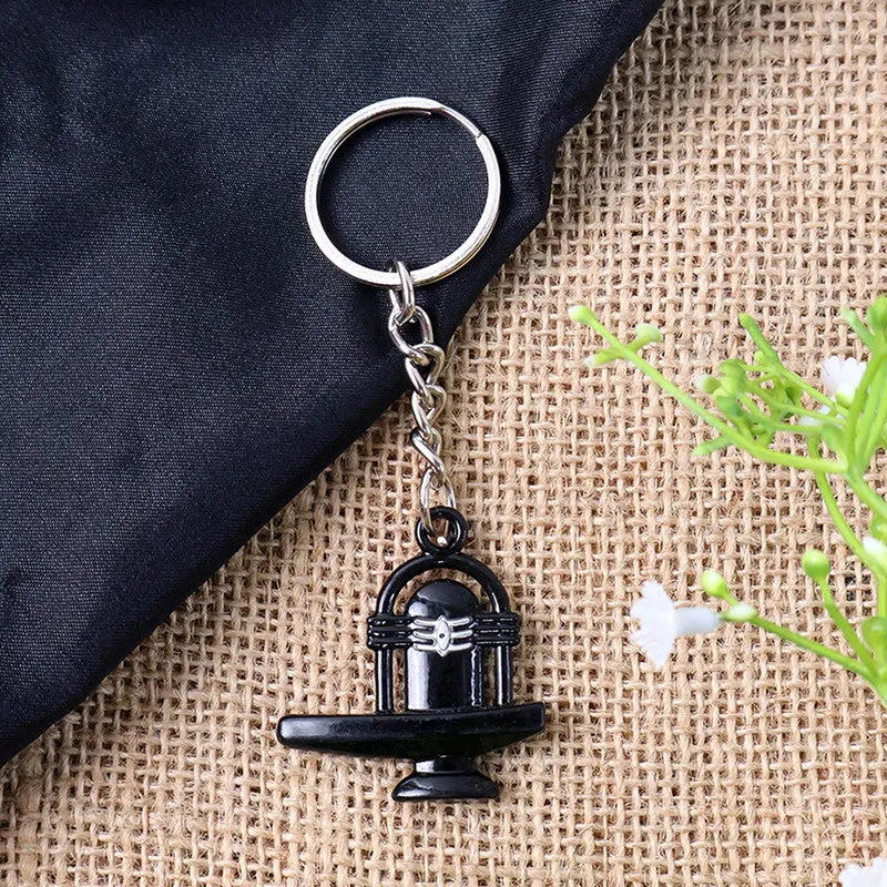 Shivling Metal Keychain – Elegant Black Finish with Sacred Markings - Detailed Feature View 1