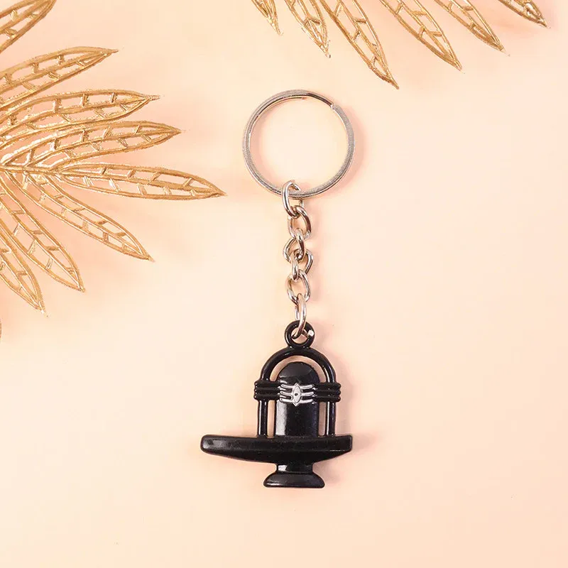 Shivling Metal Keychain – Elegant Black Finish with Sacred Markings - Detailed Feature View 2
