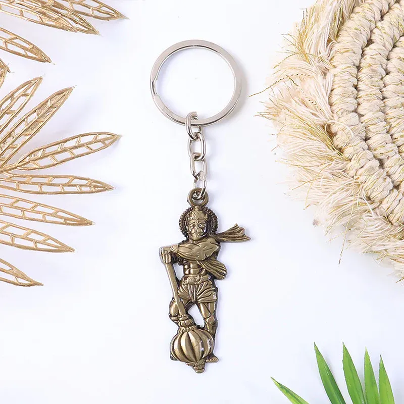Hanuman Ji Keychain with Gada – Antique Finish Devotional Charm - Detailed Feature View 2