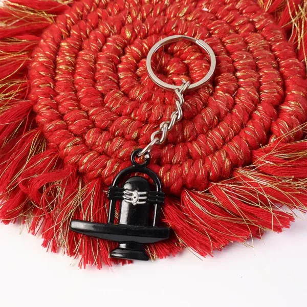 Shivling Metal Keychain – Elegant Black Finish with Sacred Markings
