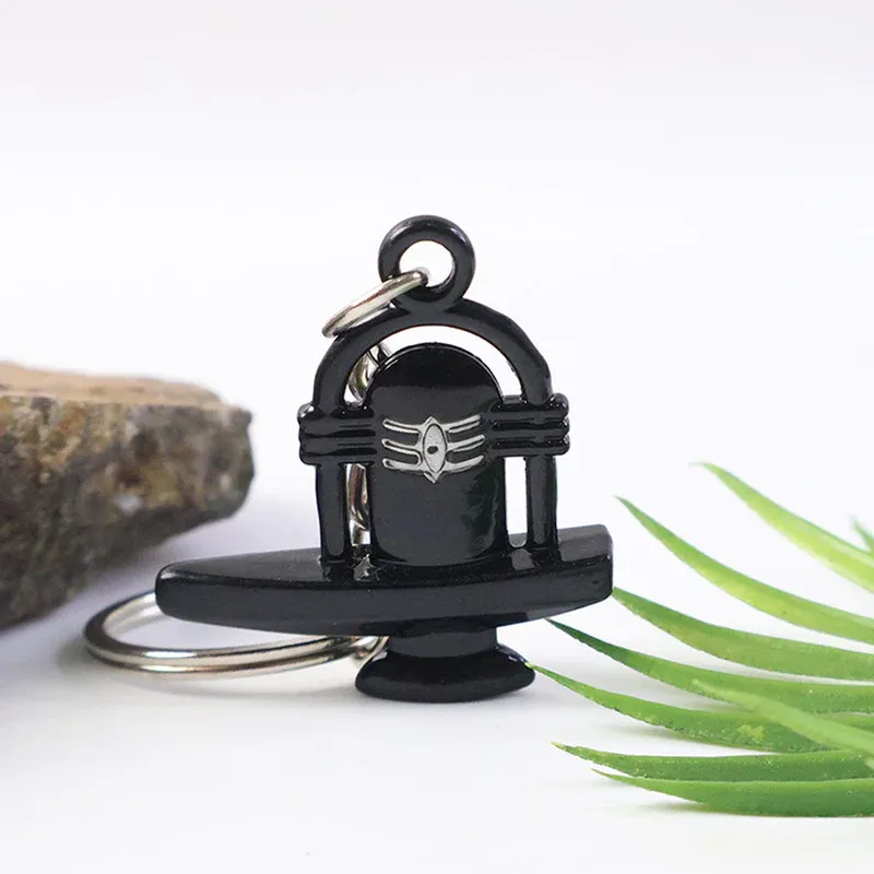 Shivling Metal Keychain – Elegant Black Finish with Sacred Markings - Detailed Feature View 3