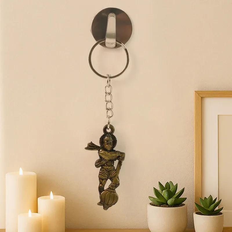 Hanuman Ji Keychain with Gada – Antique Finish Devotional Charm - Detailed Feature View 3