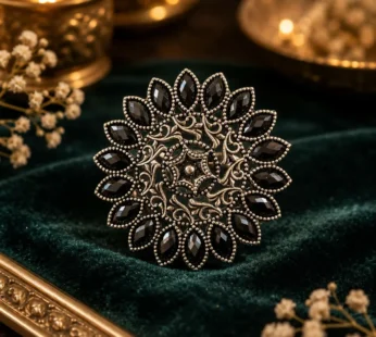 Black Beaded Floral Adjustable Finger Ring – Ethnic & Festive