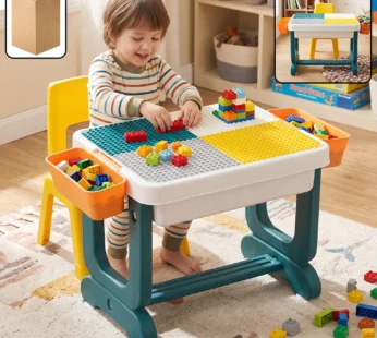 Kids Building Block Activity Table and Chair Set with Storage Bins (2 Pc Set)