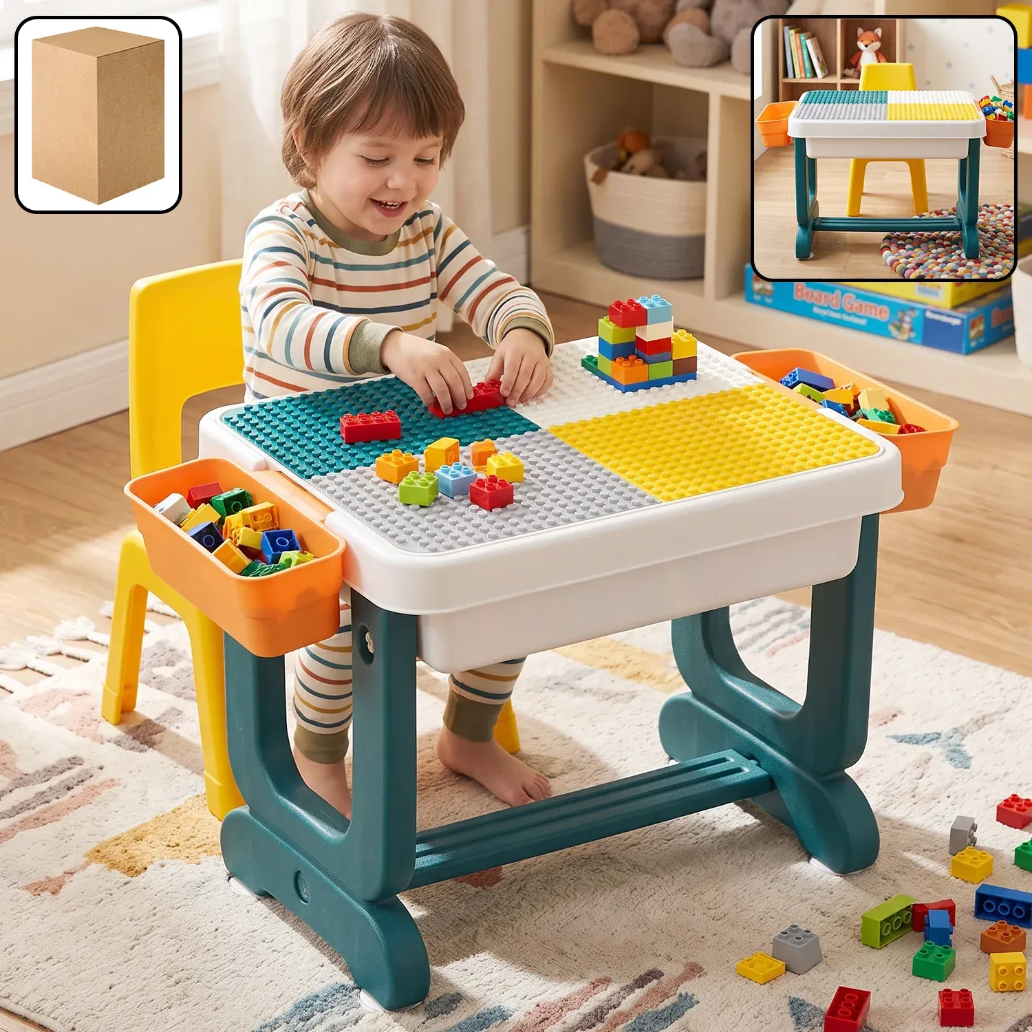 Premium Kids Building Block Activity Table and Chair Set with Storage Bins (2 Pc Set) - Buy Online at Alikart