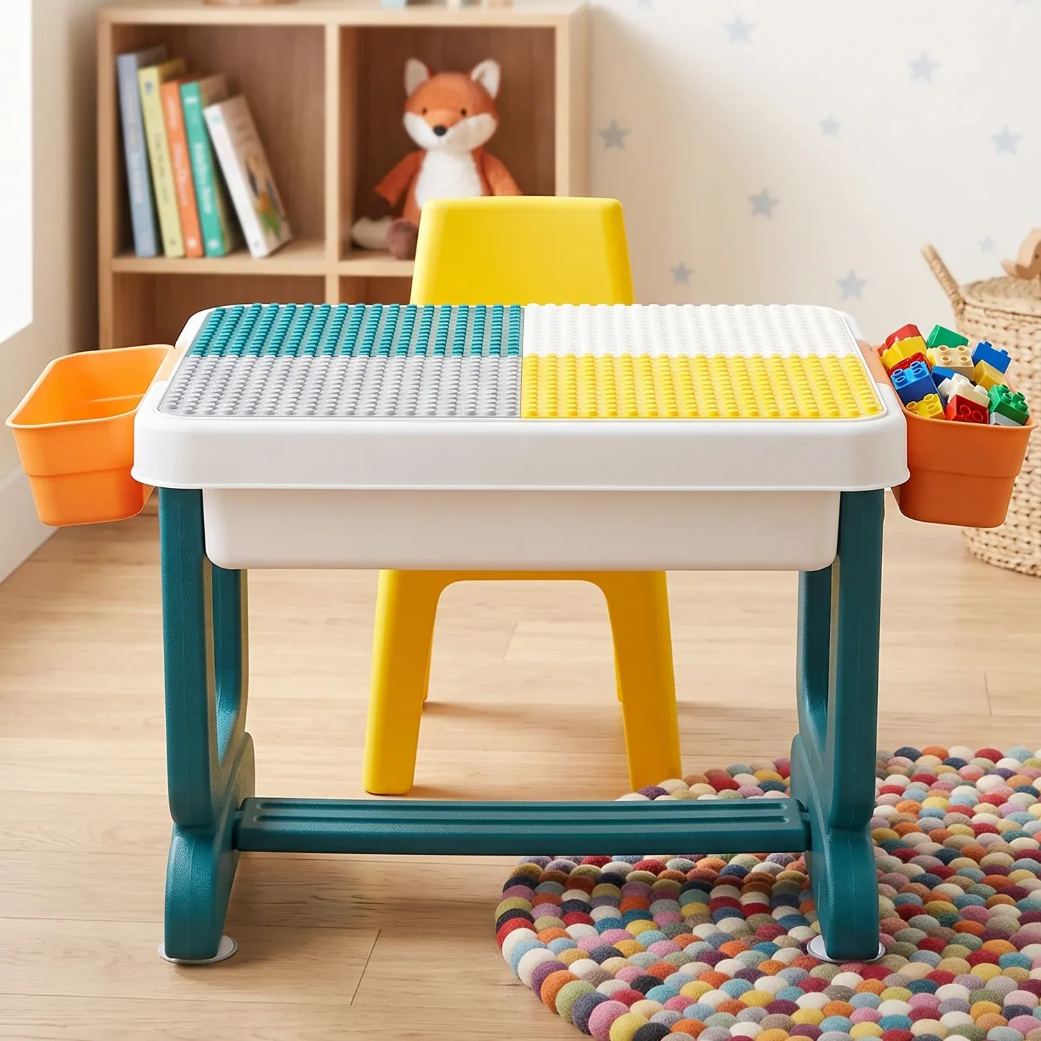 Kids Building Block Activity Table and Chair Set with Storage Bins (2 Pc Set) - Detailed Feature View 2