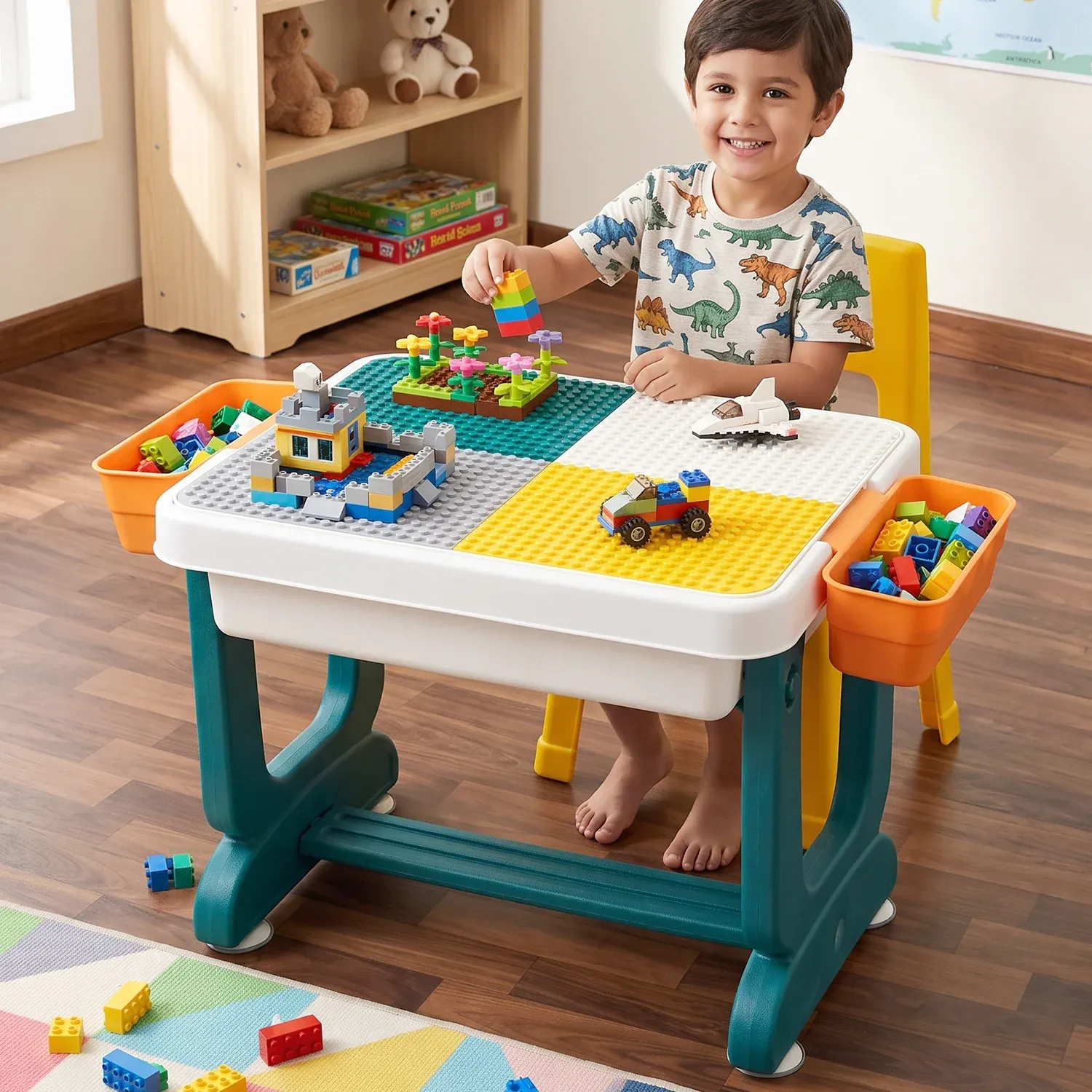Kids Building Block Activity Table and Chair Set with Storage Bins (2 Pc Set) - Detailed Feature View 3