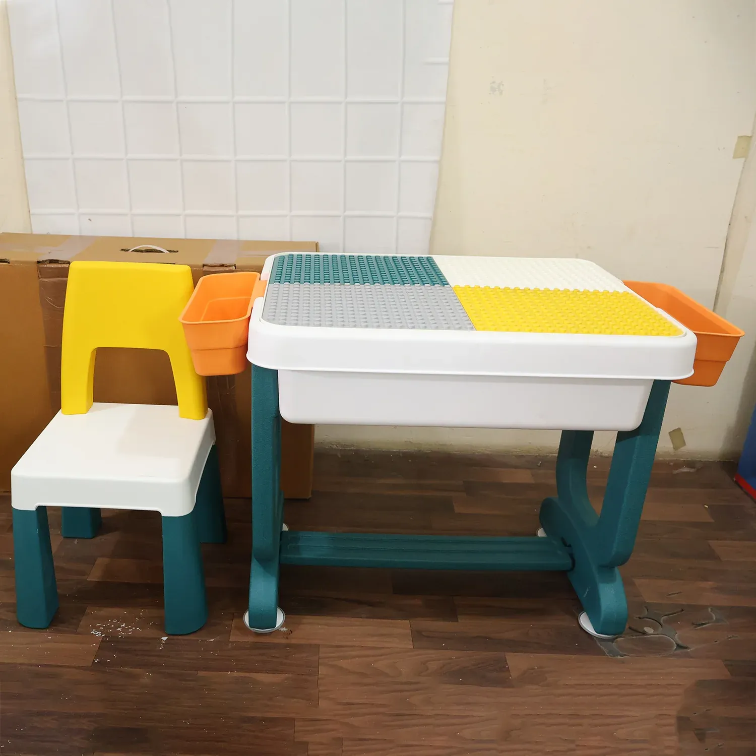 Kids Building Block Activity Table and Chair Set with Storage Bins (2 Pc Set) - Detailed Feature View 7