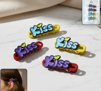 Kiss Text Hair Clip Set – Trendy 4-Piece Decorative Hair Accessories