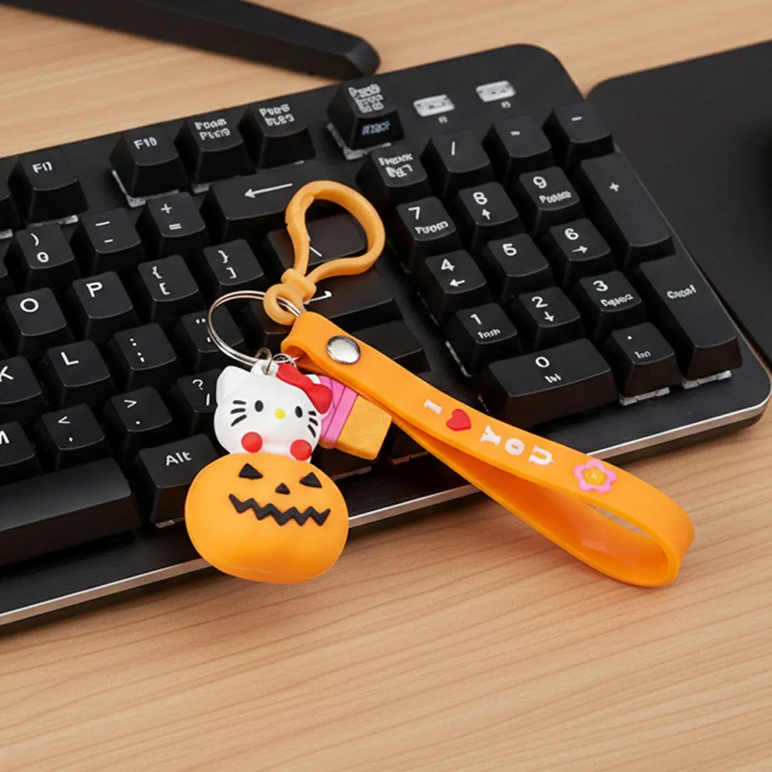 Kitty Pumpkin Keychain, Cute Cartoon Bag Charm Accessory - Detailed Feature View 6