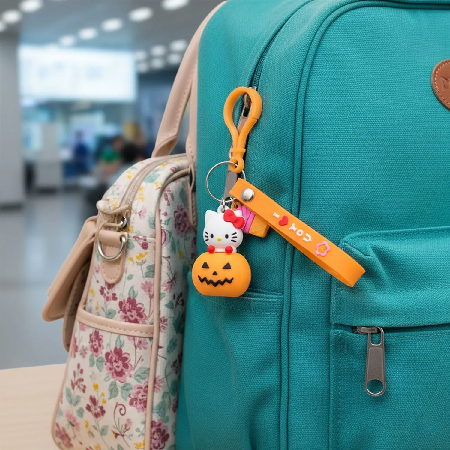 Kitty Pumpkin Keychain, Cute Cartoon Bag Charm Accessory - Detailed Feature View 2