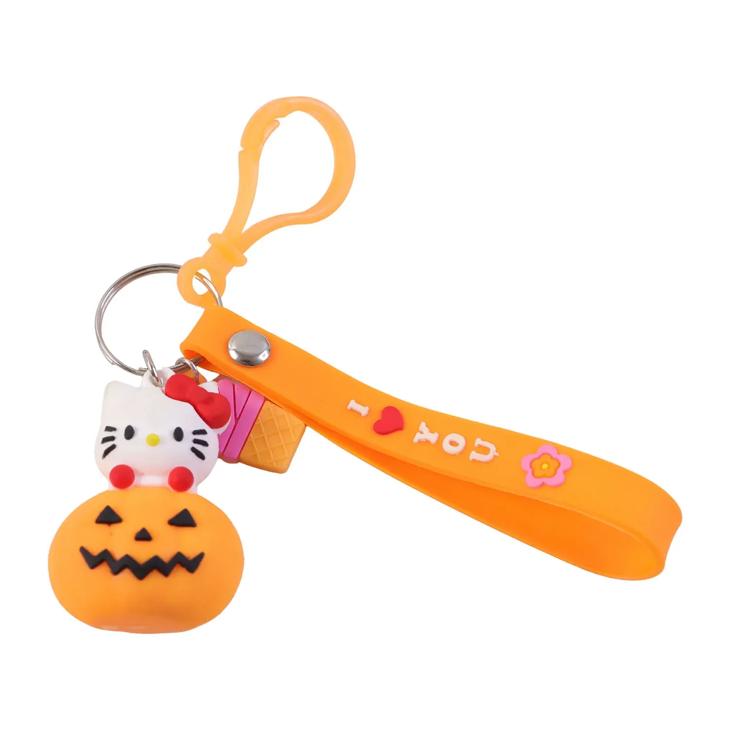 Kitty Pumpkin Keychain, Cute Cartoon Bag Charm Accessory - Detailed Feature View 3