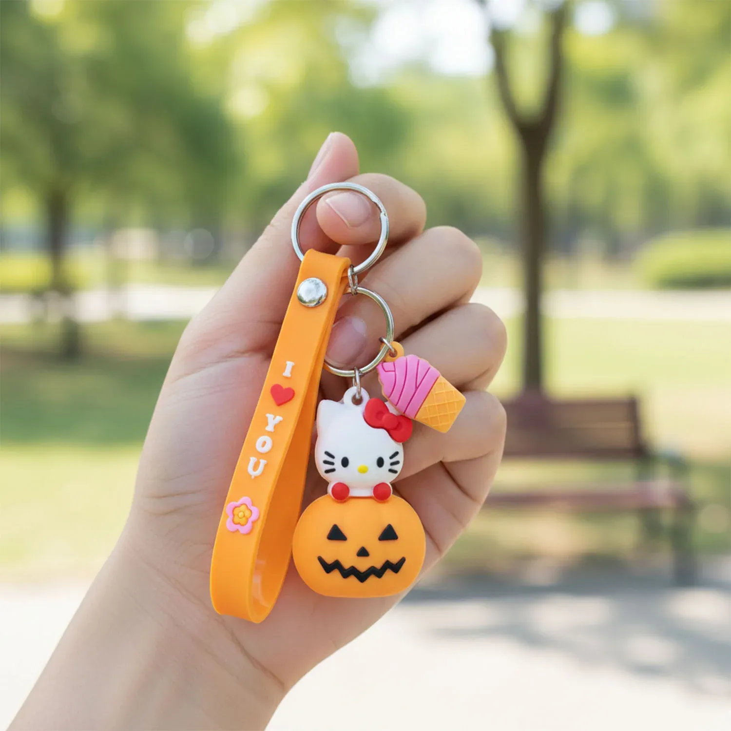 Kitty Pumpkin Keychain, Cute Cartoon Bag Charm Accessory - Detailed Feature View 4