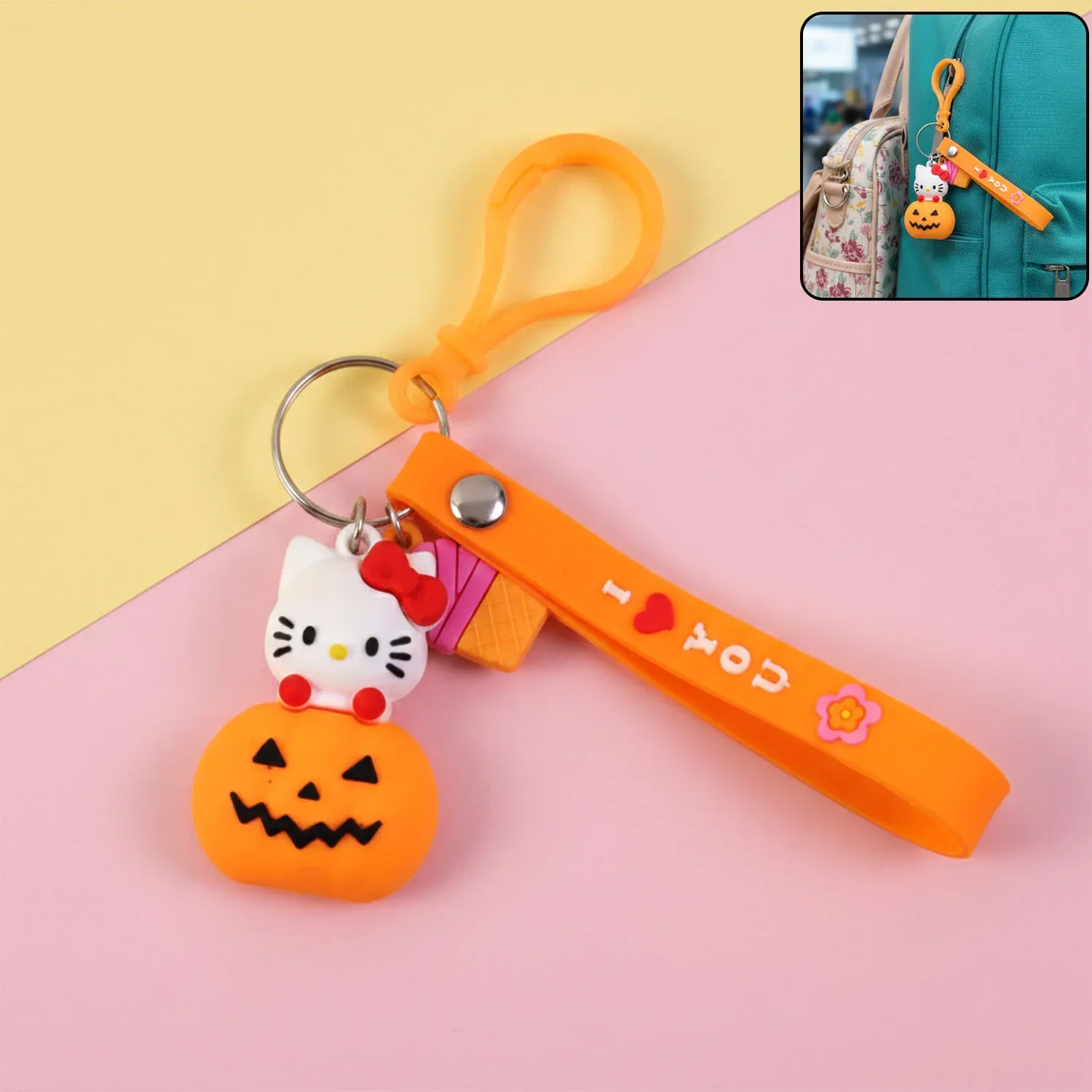 Premium Kitty Pumpkin Keychain, Cute Cartoon Bag Charm Accessory - Buy Online at Alikart