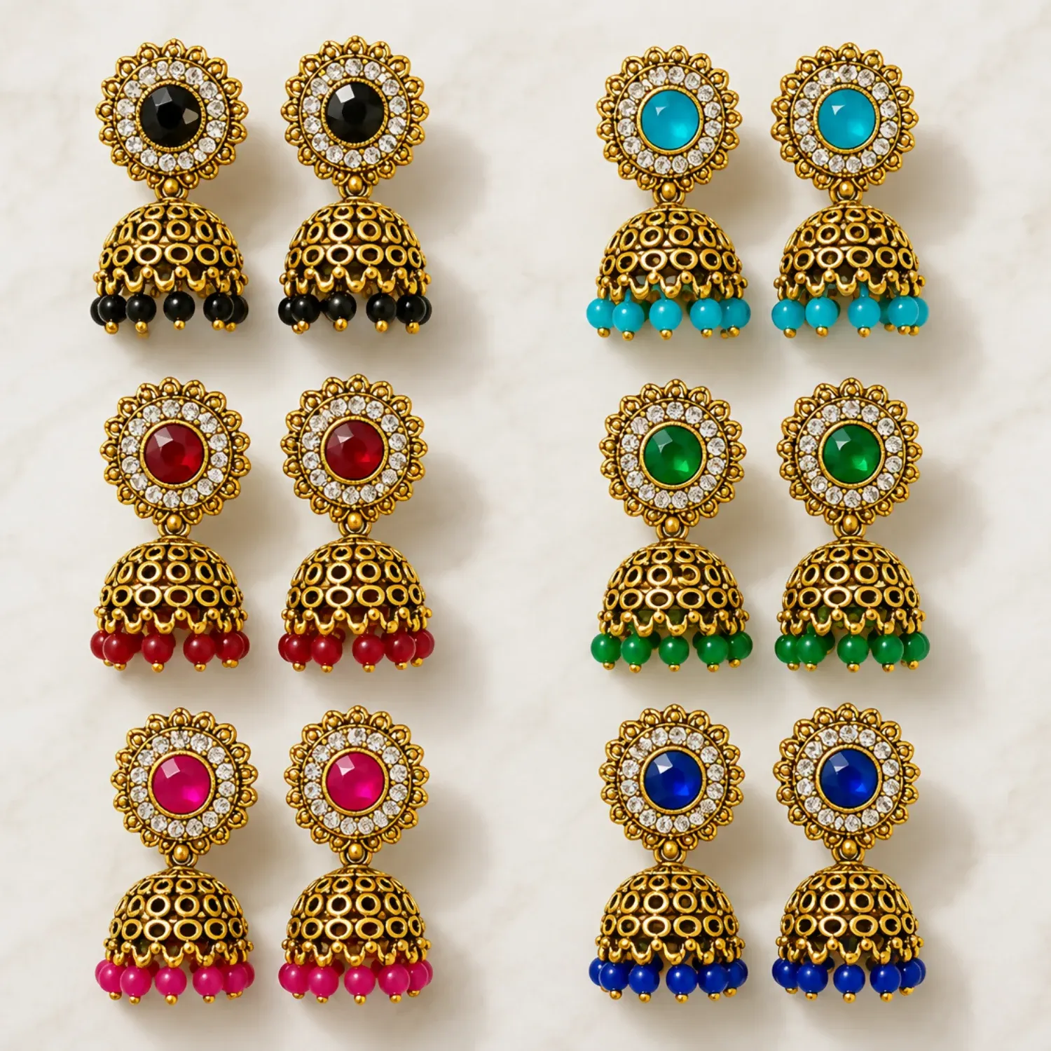 Multicolor Stone Jhumka Earrings – Elegant & Traditional Design - Detailed Feature View 4